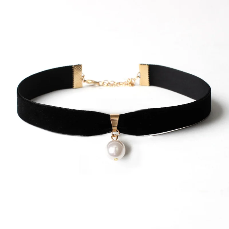

AENINE White Simulated Pearl Pendant Chokers Necklace Trendy Collar Black Leather Choker Gothic Chain Ladies Colar Necklace Ne04