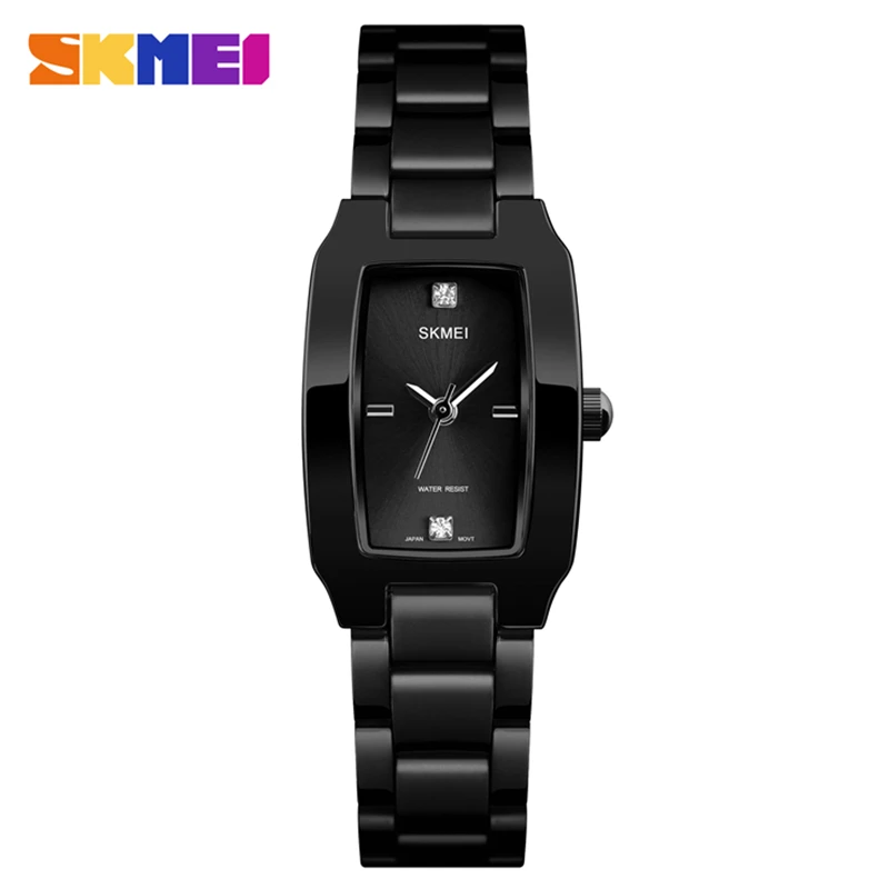 SKMEI кварцевые женские часы модные роскошные женские часы-браслет из нержавеющей стали женские часы водонепроницаемые Брендовые Часы Relogio Feminino - Color: black