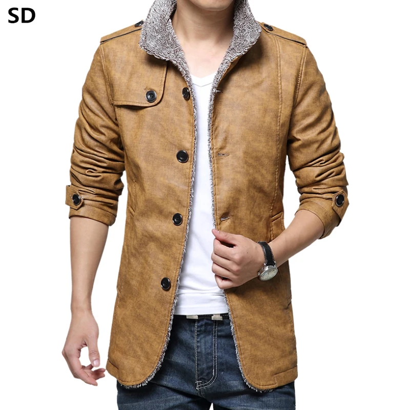

High Quality mens leather jackets and coats 2018 winter Fleece lining man's coat windbreakers casacas de cuero para hombre 606