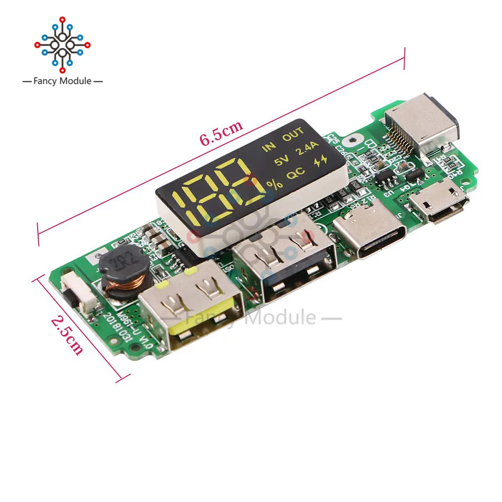 Светодиодный внешний аккумулятор Micro/type-C/Lightning с двумя портами USB 5 В 18650 A, зарядное устройство, защита от перезаряда и короткого замыкания