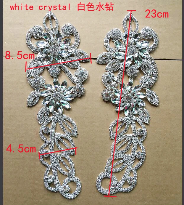 22*7,8 см длинная Цветочная отделка прозрачные Кристальные Стразы для аппликации серебро для свадебного платья шуба шитье украшения