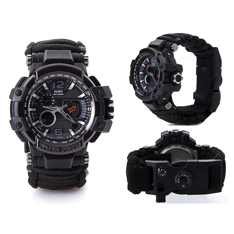 EDC في الهواء الطلق بقاء ووتش متعددة الوظائف للماء 50 M Paracord سوار ووتش للرجال النساء التخييم المشي الطوارئ والعتاد EDC في الهواء الطلق بقاء ووتش متعددة الوظائف للماء 50 M Paracord سوار ووتش للرجال النساء التخييم المشي الطوارئ والعتاد