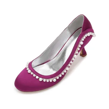 

Creativesugar lady satin rounded toe spike heel evening dress shoes sweet elegant women pearls pumps bridal wedding party prom