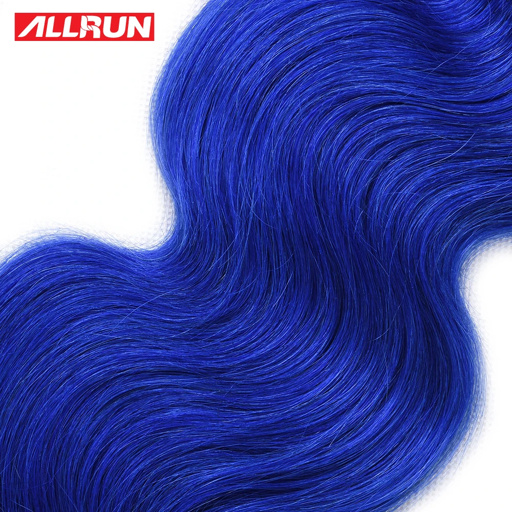 ALLRUN Indian Human Hair Weave Bundles Blue Colorful Hair Body Wave Bundles 1/3/4 Bundles Deal Dyed Bundles Remy Hair Extensions