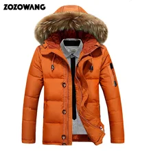 Утепленные мужские парки новая зимняя куртка мужские пальто мужская верхняя одежда с меховым воротником Повседневная Длинная белая куртка на утином пуху Мужская куртка с капюшоном