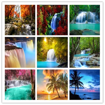 

%5d diy diamond embroidery mosaic diamond painting cross stitch needlework Kits home decor full diamond high hill waterfall tree