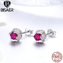 BISAER,, 925 пробы, Серебряная роза, бутоны тюльпанов, Орхидея, серьги-гвоздики для женщин, кубический циркон, серьги, ювелирное изделие EFE042