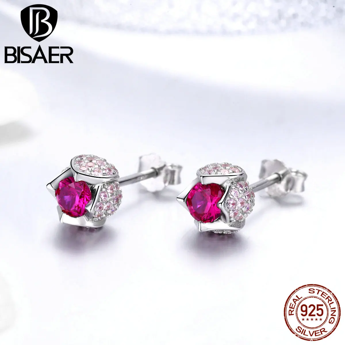 

BISAER Hot Sale 925 Sterling Silver Rose Flower Tulip Buds Orchid Stud Earrings for Women Cubic Zircon Earrings Jewelry EFE042