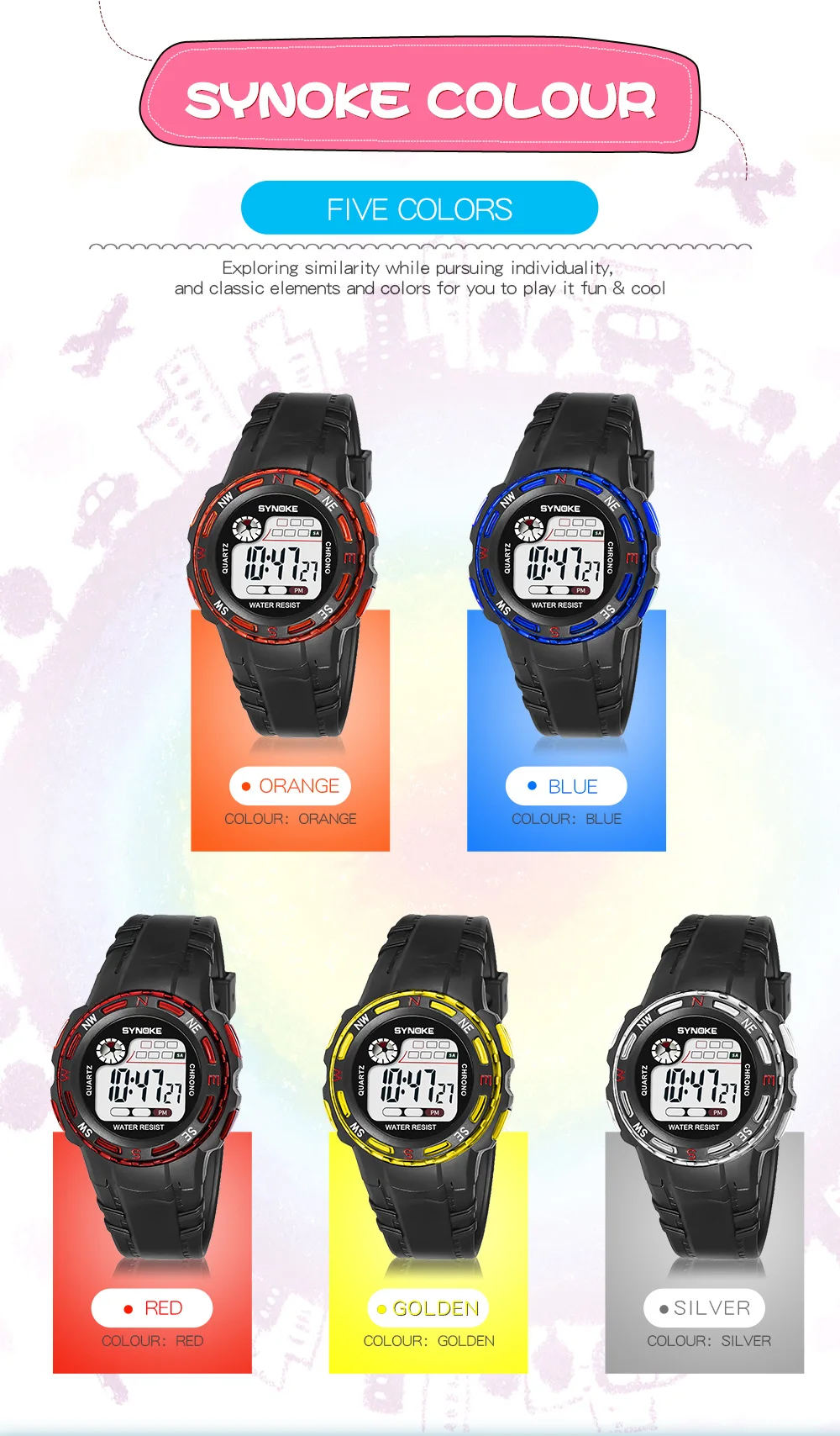 SYNOKE детские часы водонепроницаемые часы с будильником 12/24 часовая система студенческие часы спортивные высокого качества cocuk saatleri