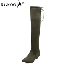 BeckyWalk/Коллекция года; женская обувь; ботфорты на низком каблуке; женские обтягивающие высокие сапоги с острым носком; сезон осень-зима; bota feminina; WSH3032
