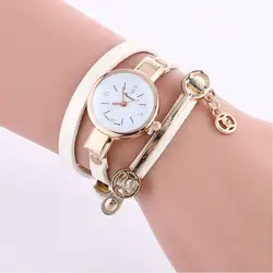 Мода Для женщин браслет Наручные часы украшения из металла кварцевые часы Многослойная Круглый циферблат простой платье часы