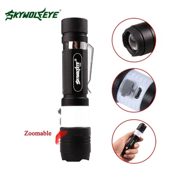 

SKYWOLFEYE 6 Mode T6 600LM Tactical 2 led Torch Zoomable LED Flashlight Torch light by 18650 battery + USB Cable