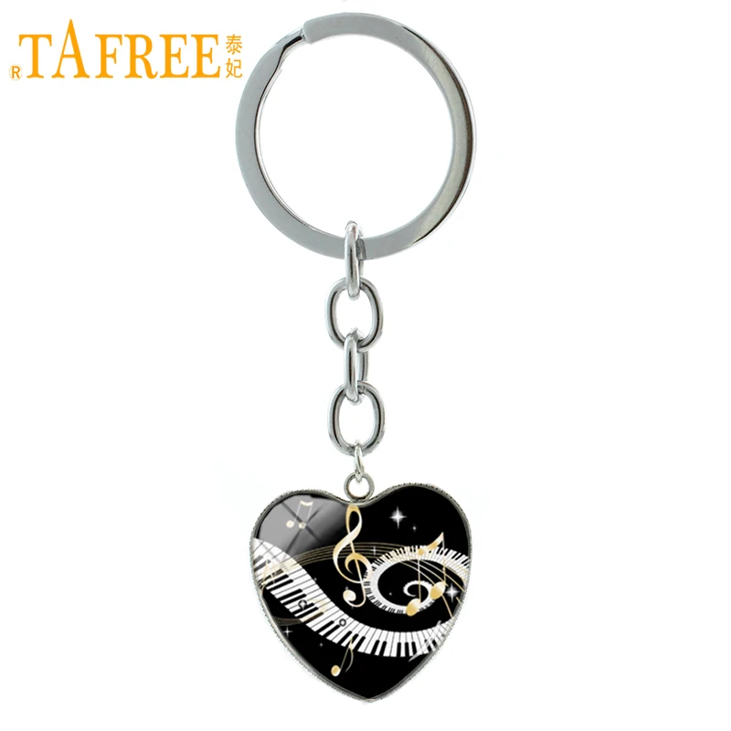 TAFREE винтажные клавиши пианино золотые музыкальные ноты брелок кольцо