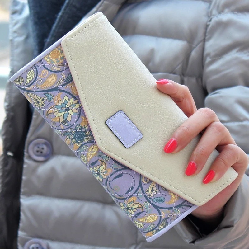 Fashion Flower Women Wallet 5Colors Flower Long Wallets New Popular Portable Change Purse Wallet Delicate Casual Lady Cash Purse