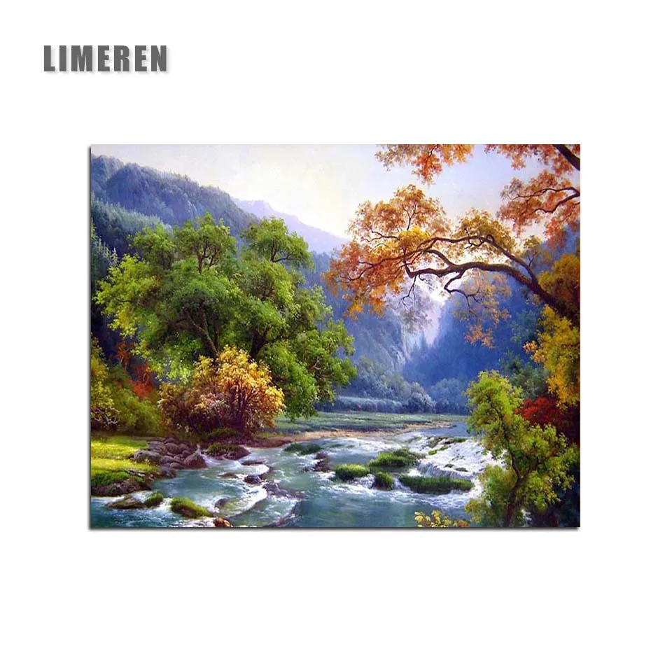 

Unframed Landscape Mountains Trees Painting By Numbers River Falls Coloring By Numbers