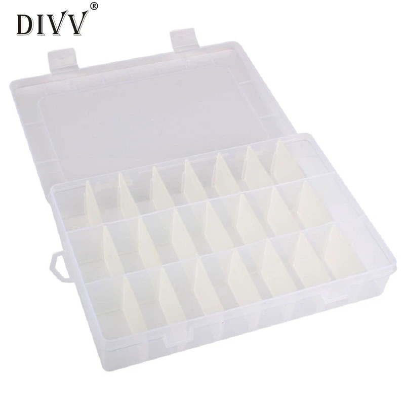 

Mosunx Business Adjustable 24 Compartment Plastic Storage Box Jewelry Earring Case Clear