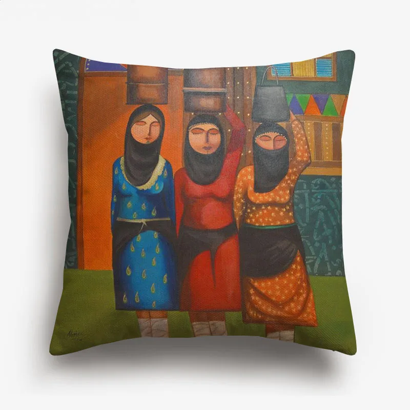 Картина маслом ближневосточный стиль, Арабский стиль леди для женщин Чехлы для подушек ислам культуры фолк книги по искусству наволочки для спальни диван Лен наволочки - Цвет: K