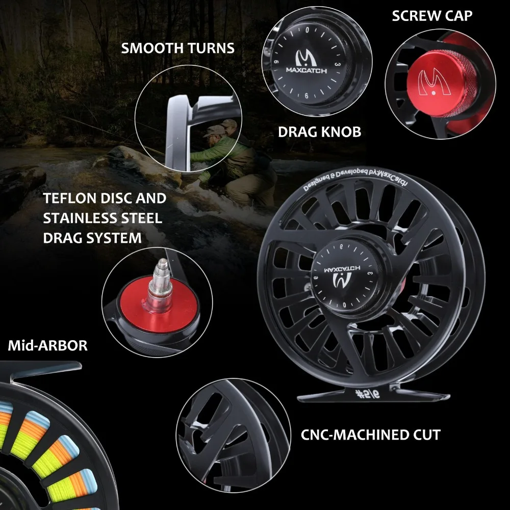 rod & 3-10wt cnc usinado voar carretel com tubo cordura