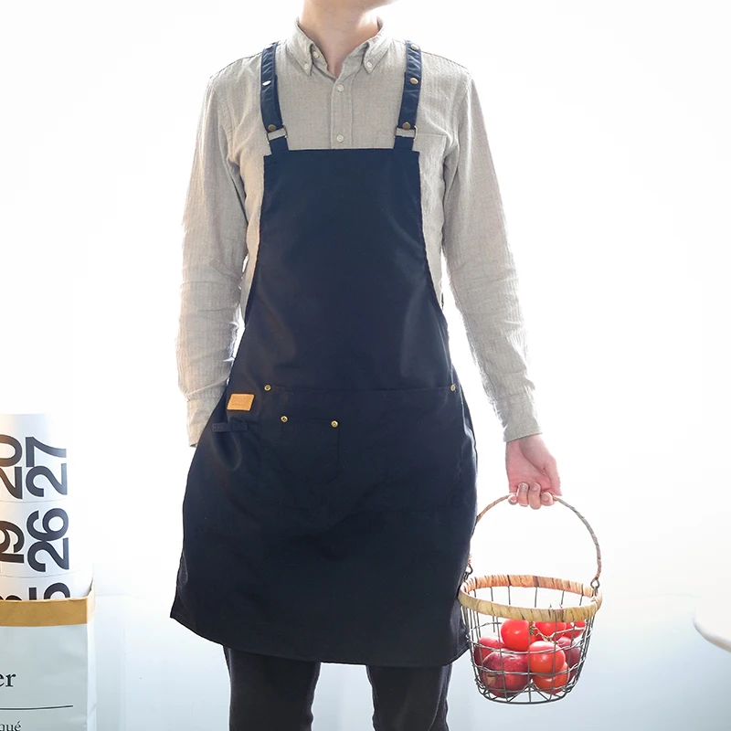 2020 New Adjustable Canvas Work Apron with Tool Pockets Black kitchen aprons for woman man Cross-Back Straps pinafore bib