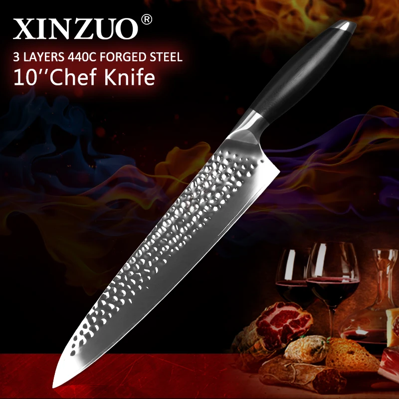 Кухонные ножи шеф повара XINZUO 10 дюймов нержавеющая сталь 3 слойный нож из нержавеющей стали с плакированным