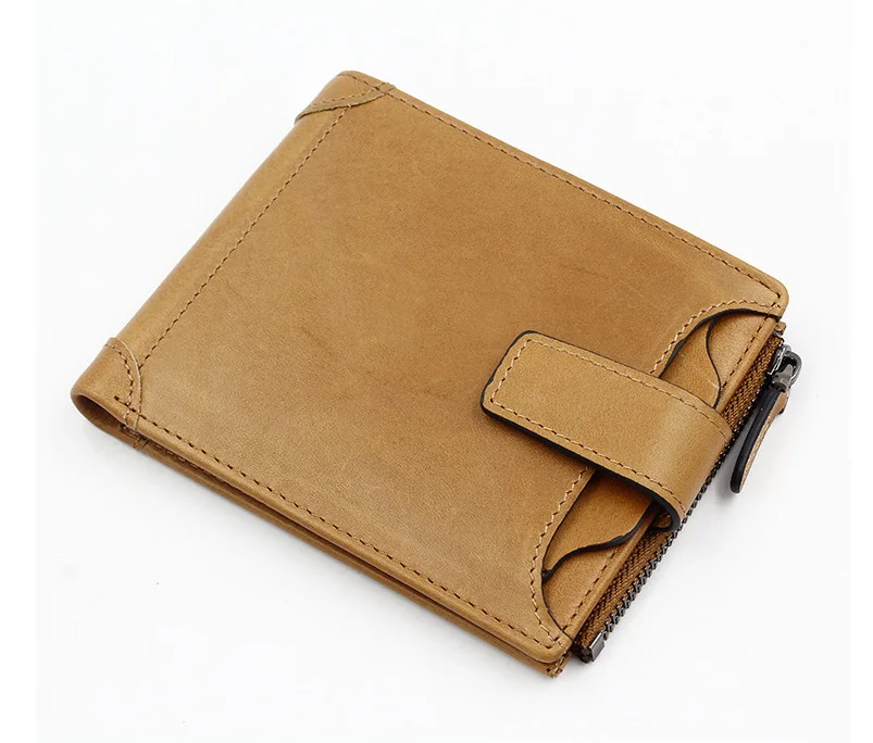 MJ Men's Genuine Leather Wallets Quality Male Short Wallet Real Leather Bi-Fold Wallet Card Holder Coin Purse Coffee Black Khaki (5)