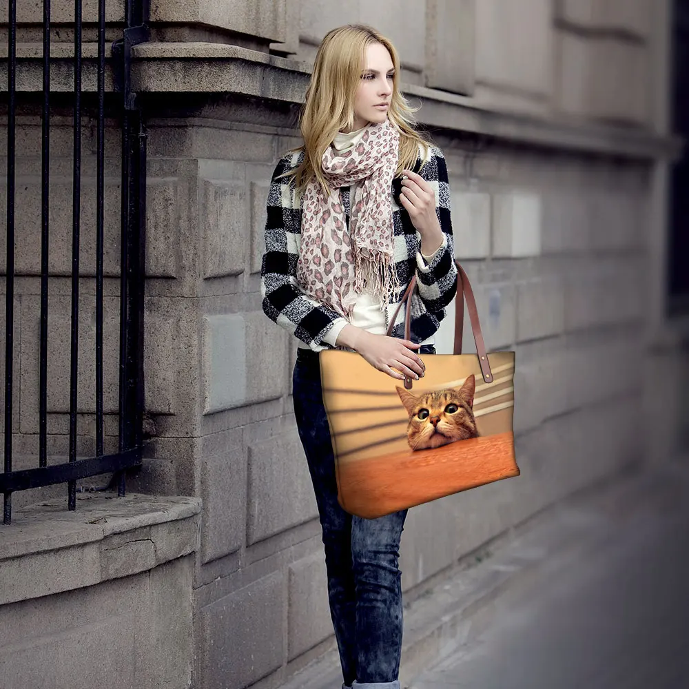 FORUDESIGNS/женская сумка с 3D принтом в виде кошек и собак повседневная дорожная тоут