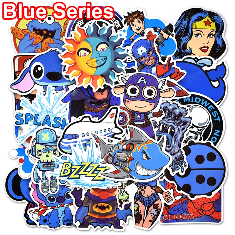 

30 Pcs Blue Series Cool Stickers for Laptop Suitcase Motorcycle Guitar Car Styling Skateboard Decals Graffiti Waterproof Sticker