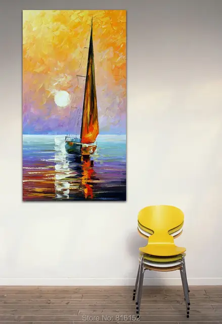 Quadro Tela Astratto Barca A Vela - Dipinto Moderno 75x150 Cm Per Soggiorno, Senza Cornice - Foto 10