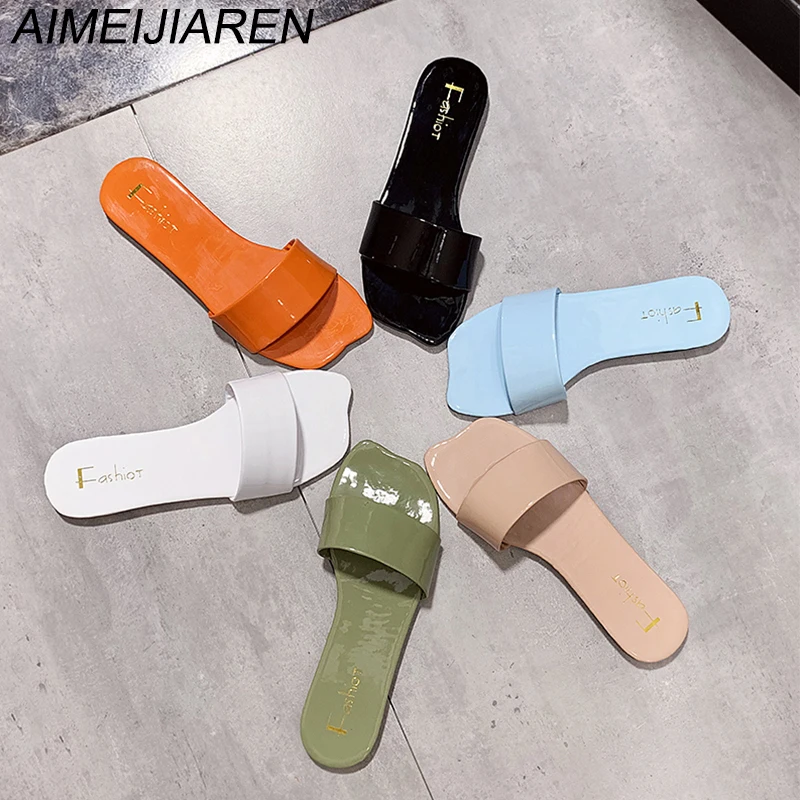 

Women Popular Candy Color Slides Summer Outside Comfortable Women Slippers Female Fashion Casual Flats Shoes