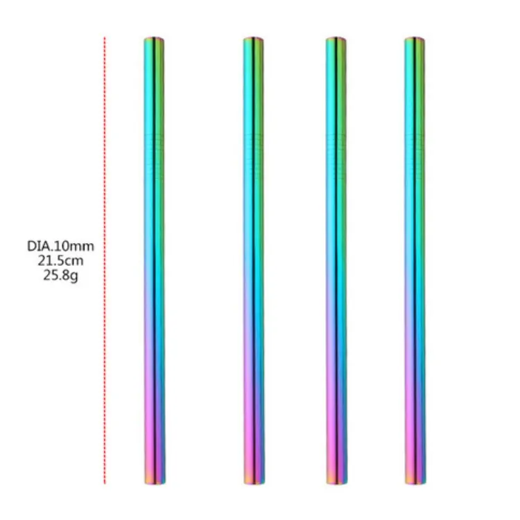 2 шт многоразовые соломинки из нержавеющей стали для питья Экстра широкая 10 мм изогнутая или прямая соломинка с чистящей щеткой для чая Yerba mate - Цвет: 2pcs rainbow S