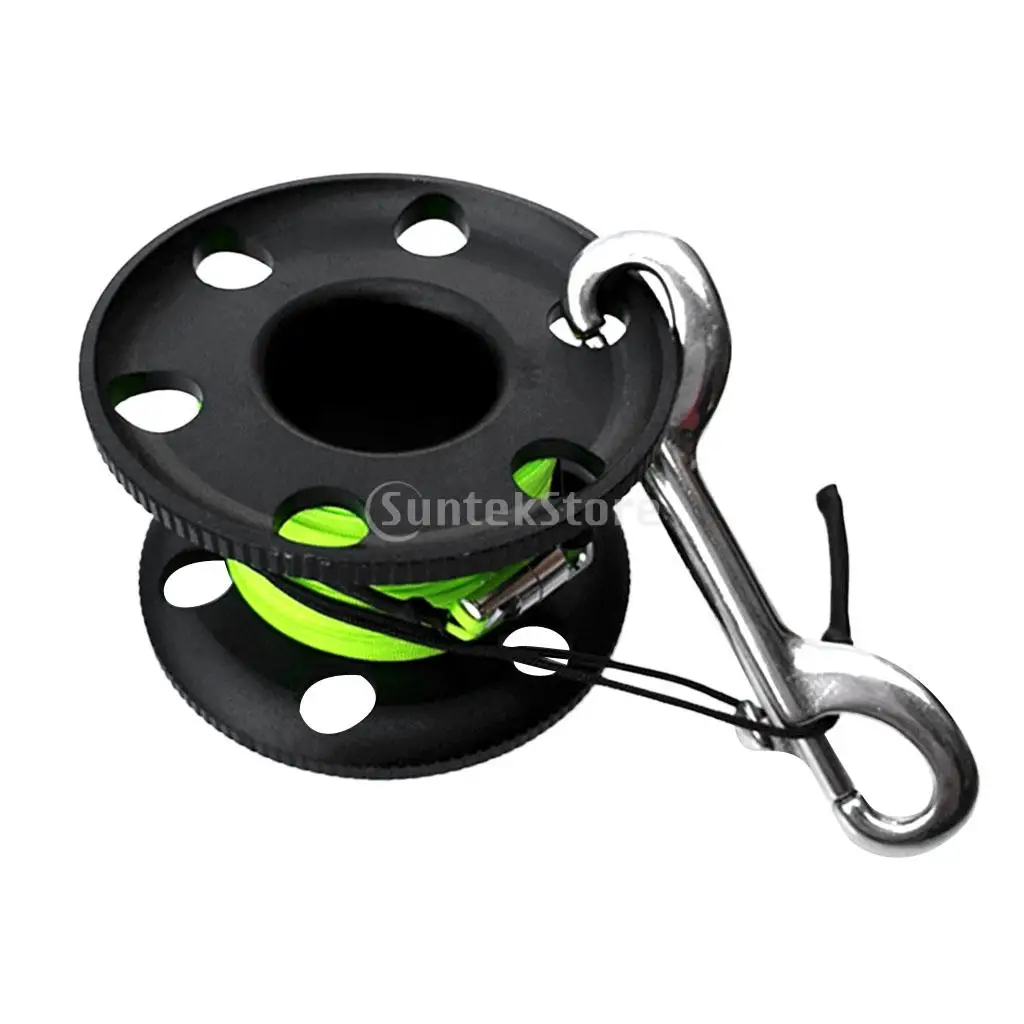 Scuba Diving Aluminum Alloy Finger Spool Guide Line Reel + 30m High Visibility Line & 10cm Stainless Steel Double End Bolt Snap