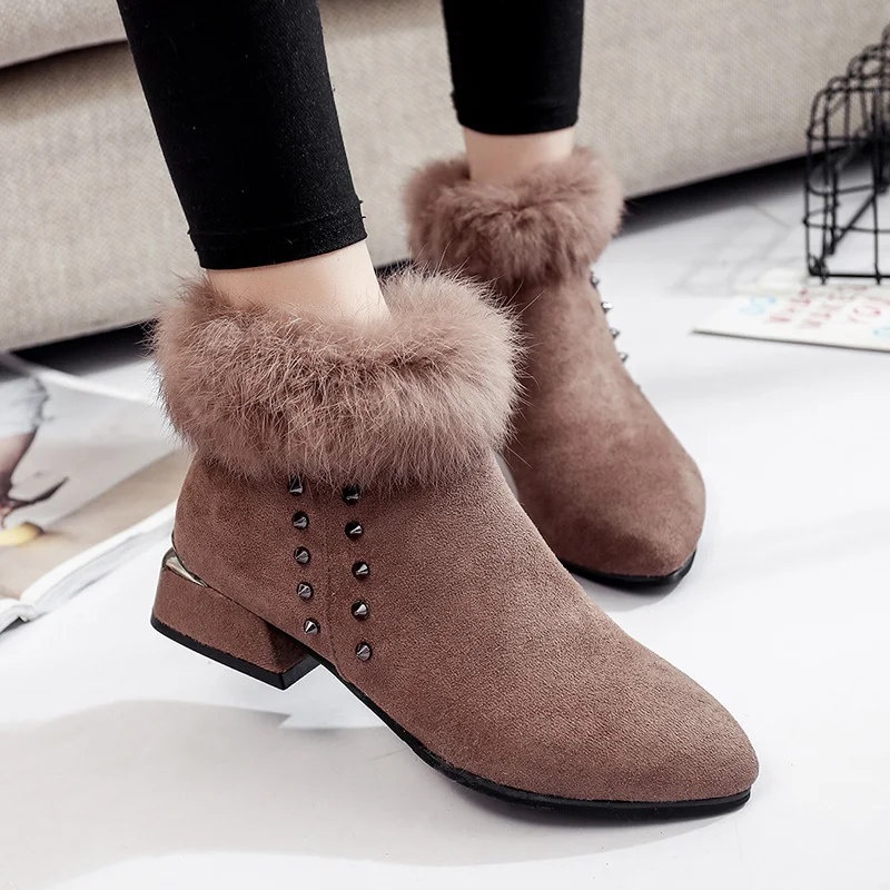 Spitz schnee botines plattform chunky ankle botas marke pelz niet mid-high heels chelsea stiefel winter schuhe frau