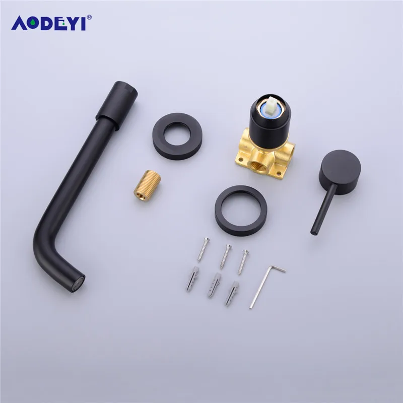 Online AODEYI Matte Messing Wand Montiert Becken Wasserhahn Einzigen Handgriff Bad Mischbatterie Heißer Kalten Waschbecken Wasserhahn Rotation Auslauf Poliertes Gold
