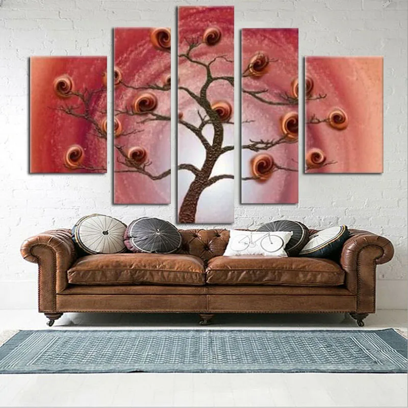 

5Pcs Pure hand painted modern wall home decor pink abstract tree decorative wall pictures oil painting on canvas ready to hang