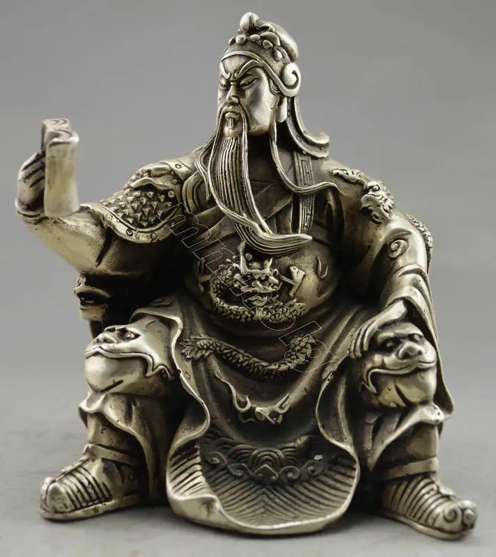 

Metal Crafts Collectible Decorated Old Handwork Tibet Silver Carved Guandi Reading Statue fast SHIPPING