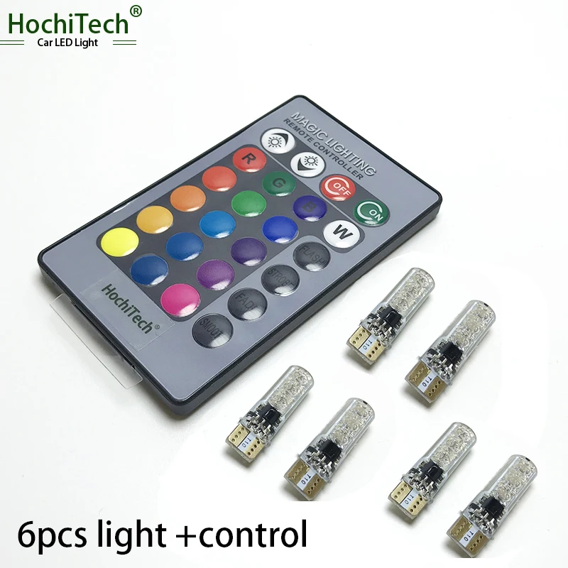 HochiTech T10 светодиодный RGB 194 W5W CANBUS автомобильный габаритный упаковочный светильник для Lada Vaz Kalina Priora Niva Samara 2110 Largus автомобильный Стайлинг - Испускаемый цвет: 6pcs light 1 control