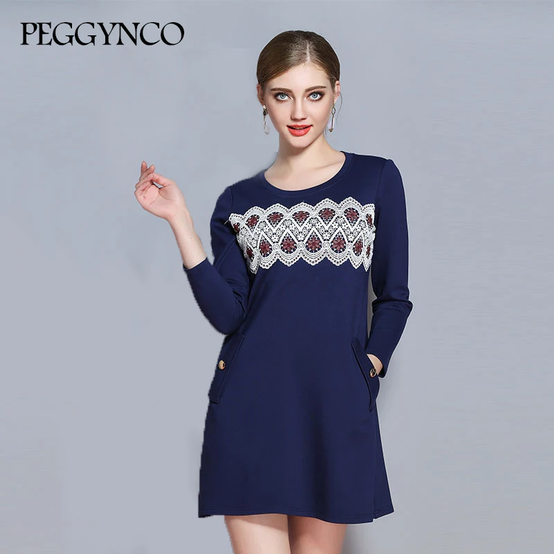 PEGGYNCO L 5XL Элегантные Синие женские платья больших размеров осень o образным