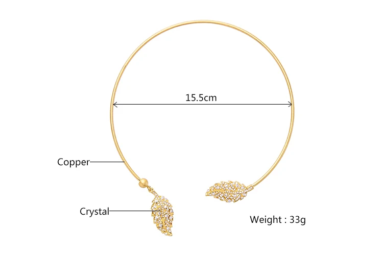 Women Necklace Torques Inlay Rhinestone Leaves Jewelry KISS ME