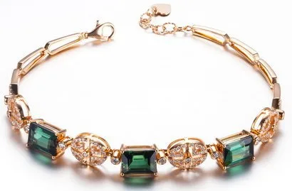 

New Engagement Gift GVBORI18K Rose Gold Natural Green Tourmaline Gemstone Diamond Bracelet Women Fine Jewelry Valentine