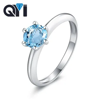 

QYI Colored stones 925 Sterling Silver With Natural Sky Blue Topaz Ring For Women Wedding Band Ring Jewelry Gifts wholesale