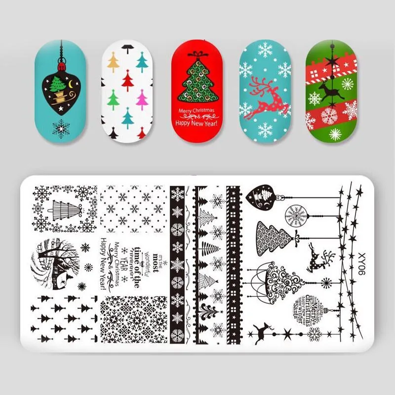Рождество ногтей штамповки пластины Снег Санта Клаус шаблон ectangle дизайн ногтей штамп шаблон ногтей трафарет