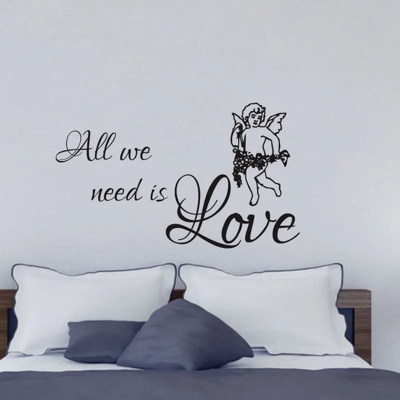 

ZOOYOO Sweet And Romantic Bedroom Decorating All We Need Is Love Angel Wall Sticker PVC Design For Headboard