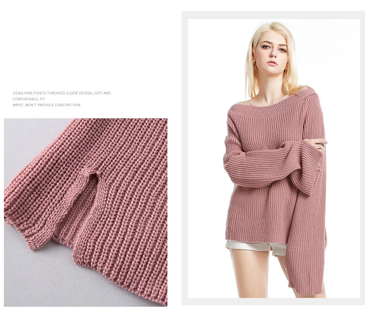 The new European and American large size women's burst section sweater collar solid color speaker sleeve bottoming shirt (2)