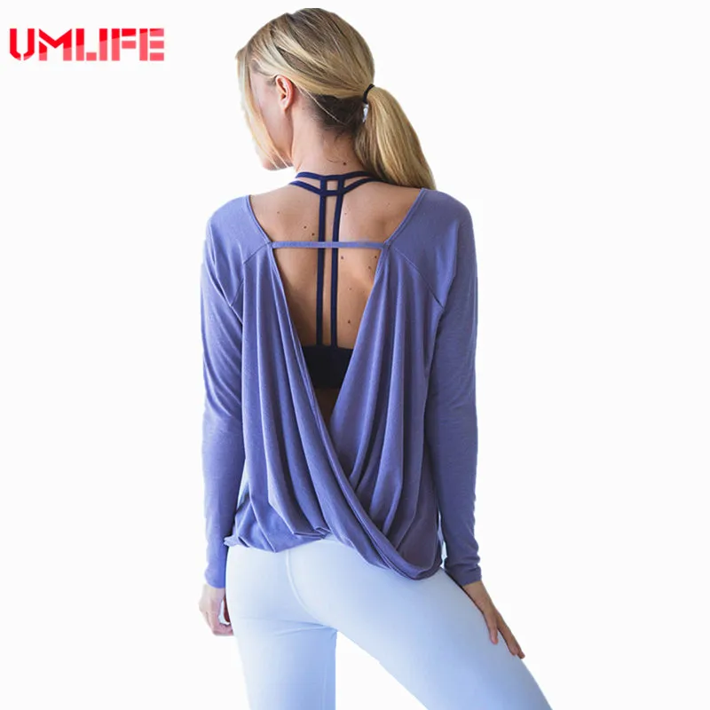 UMLIFE Yoga Shirt Loose Breathable Fitness Shirt Women Sport Top Long