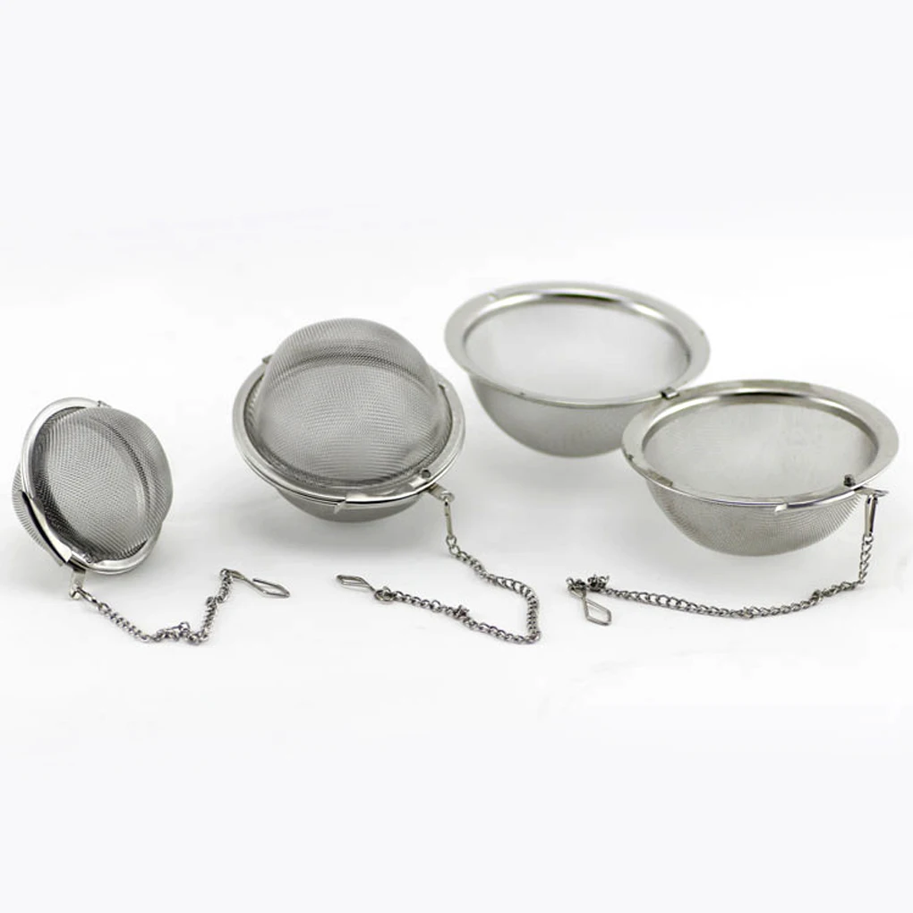 3 Sizes Stainless Steel Mesh Ball Tea Coffee Filter Mesh Infuser Chained Lid Ball Style Strainer Tool
