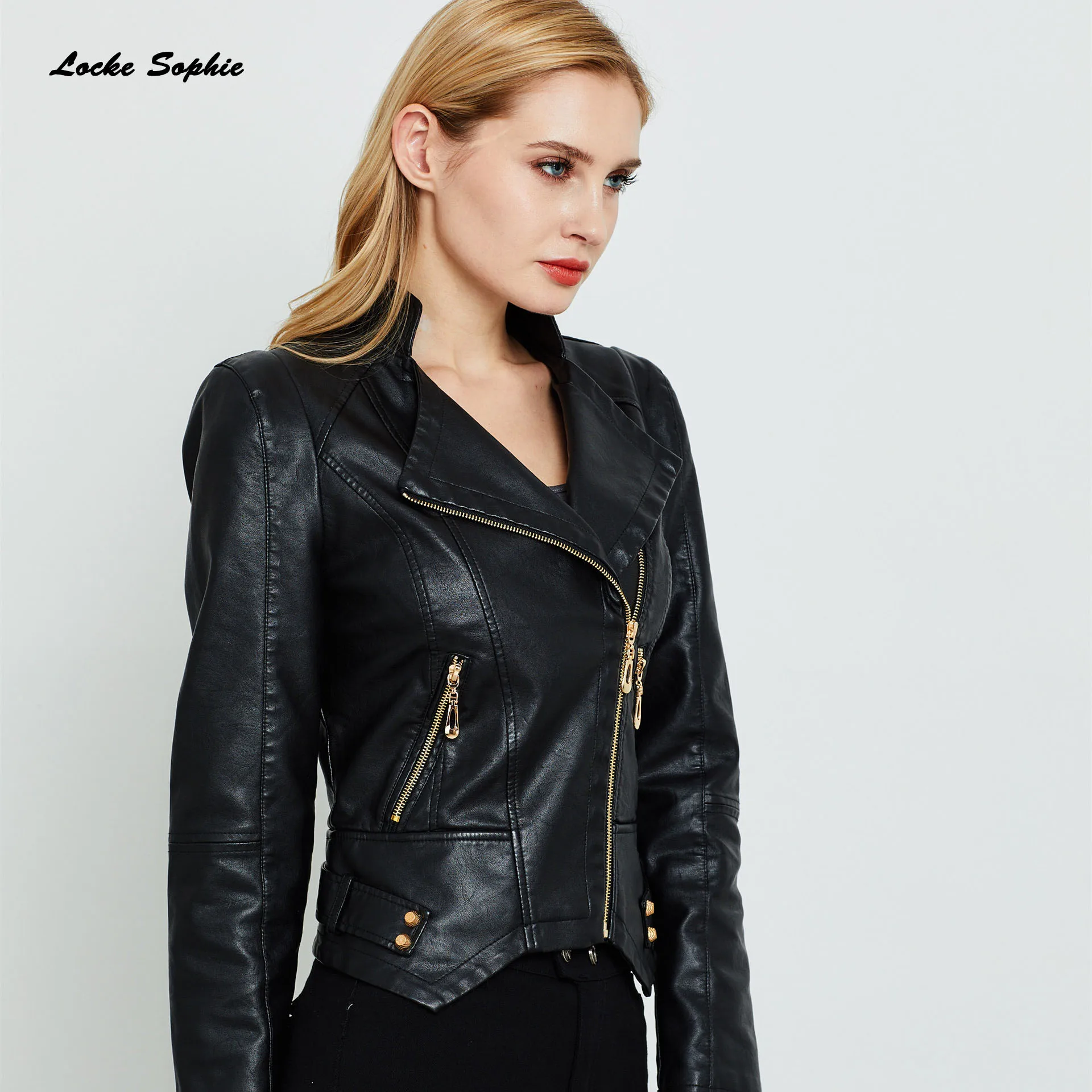 Women's Plus size short jacket coats 2019 Autumn faux fur PU Leather Splicing zipper Irregular Jacket Skinny locomotive coats