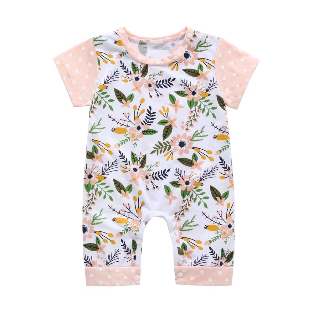 

2018 New Newborn Baby Boys Girls Romper Floral Printed Short Sleeve Summer Cotton Romper Kid Jumpsuit Playsuit Outfits Clothing
