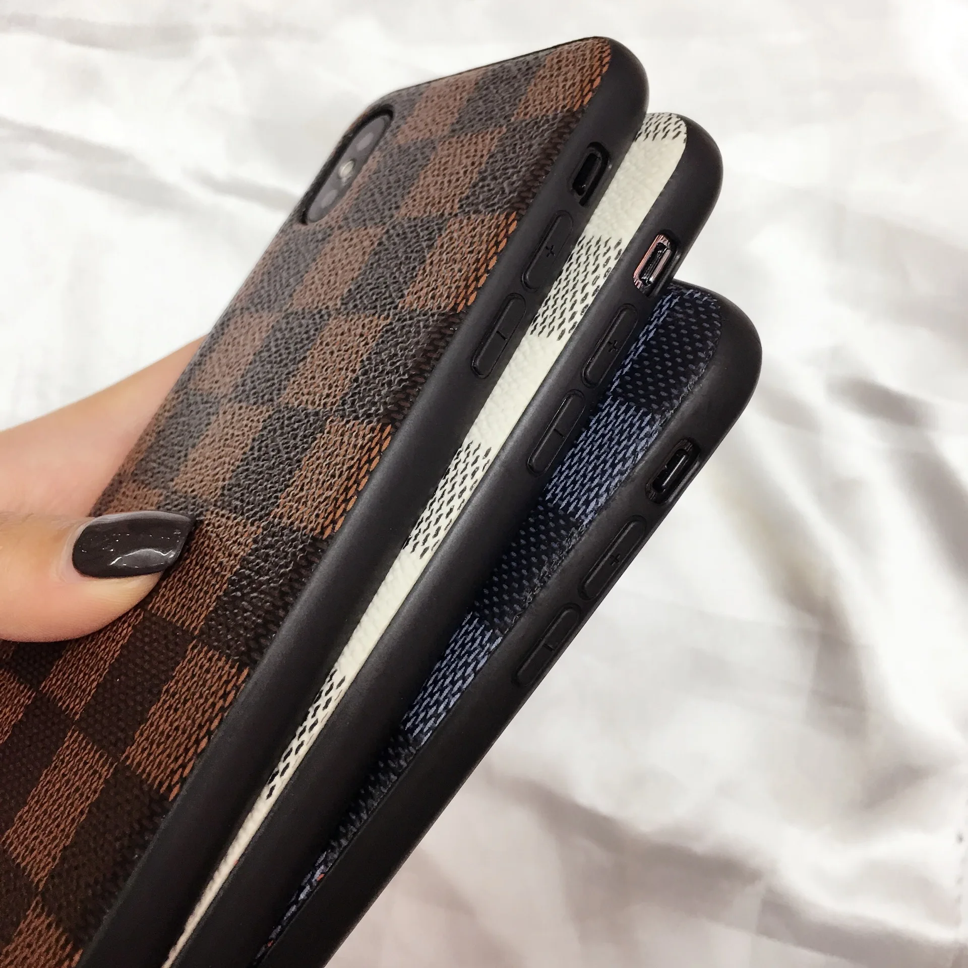 Business plaid leather case for Apple phone Xs max Simple flower iphone 7 8 plus cute Huawei p30 Samsung s10 |
