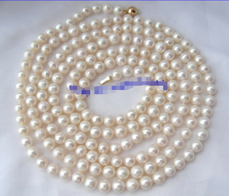 

FREE shipping>>>>stunning long 50" 9mm round white freshwater pearls necklace g813