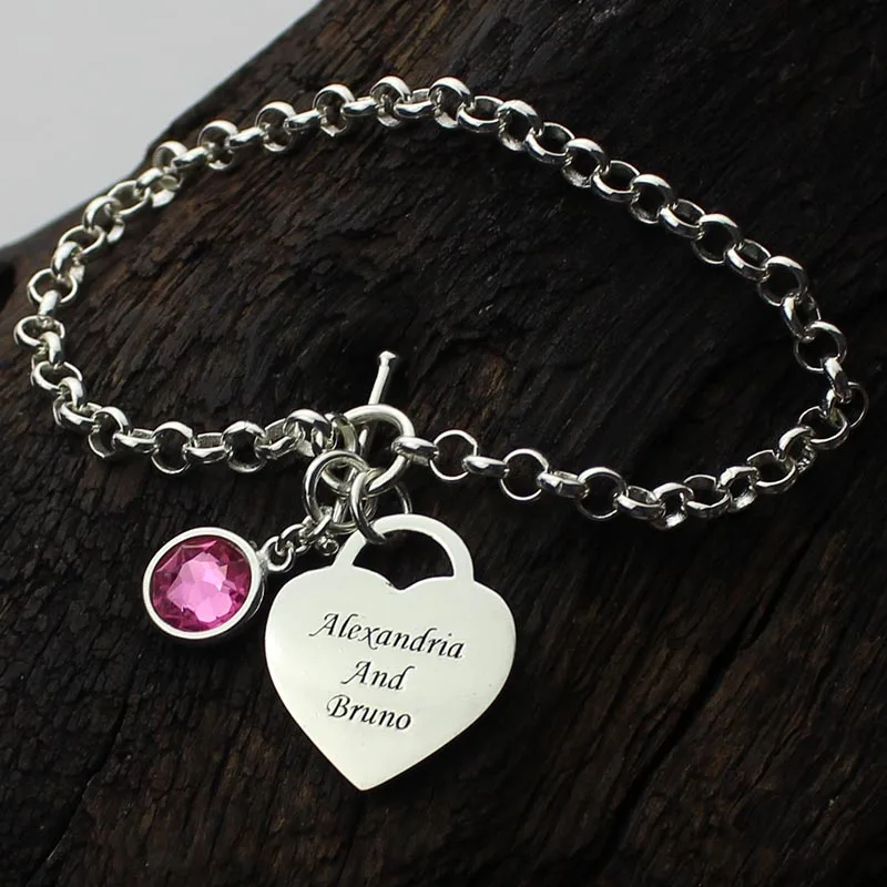 Personalized Monogram Bangle Bracelet with Birthstone Charm